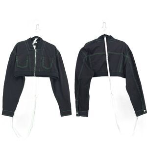 Mistress Rocks Women L Roaming Jacket Black Denim Cropped Oversized Pockets NEW